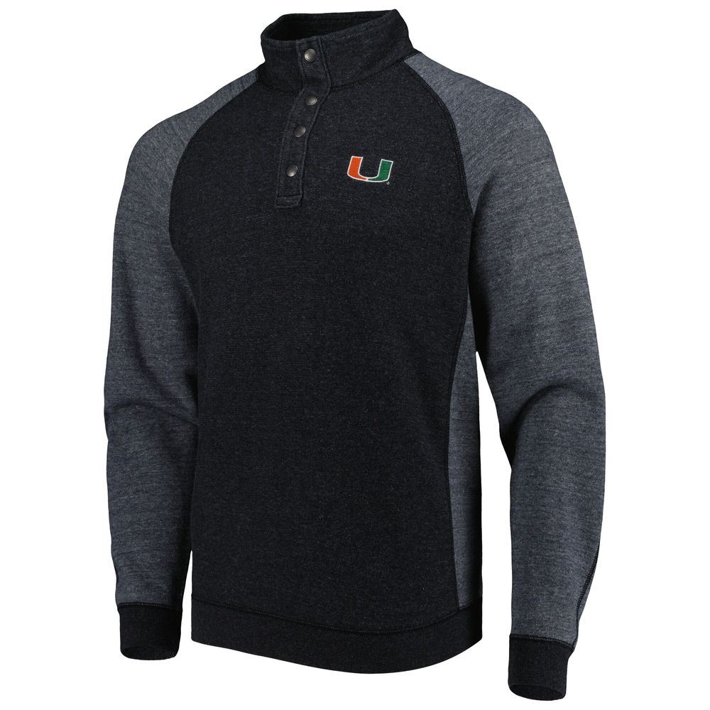 Men's Tommy Bahama Black Miami Hurricanes Sport Scrimmage Snap Mock Neck Raglan Button-Up Jacket