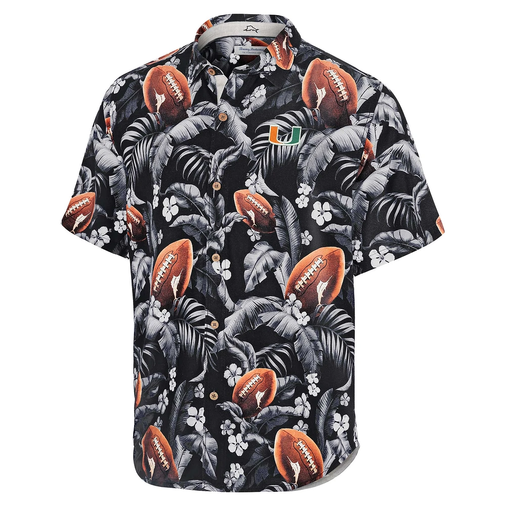 Men's Tommy Bahama Black Miami Hurricanes Veracruz Cay First Down Blooms Button-Up Shirt