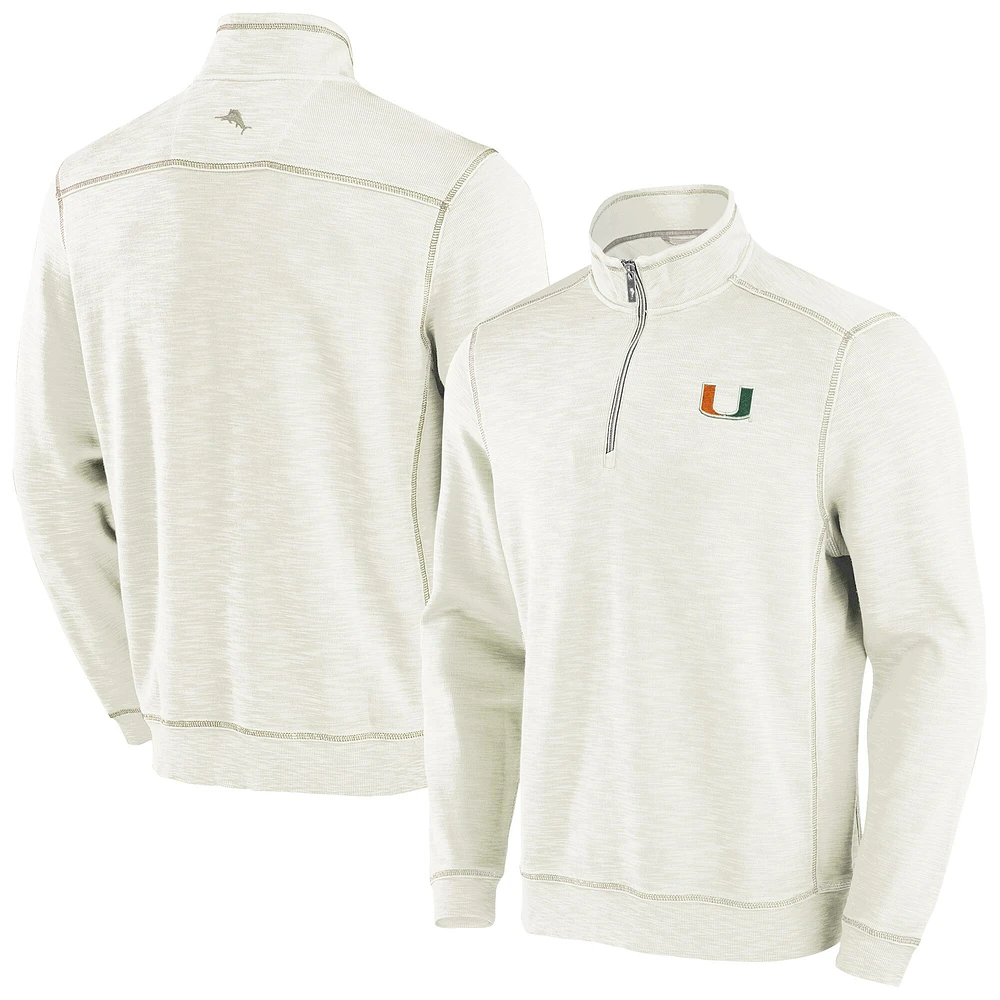 Haut à trois mélanges demi-zip Tommy Bahama crème pour hommes Miami Hurricanes Tobago Bay