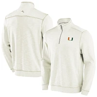 Men's Tommy Bahama Cream Miami Hurricanes Tobago Bay Half-Zip Tri-Blend Top