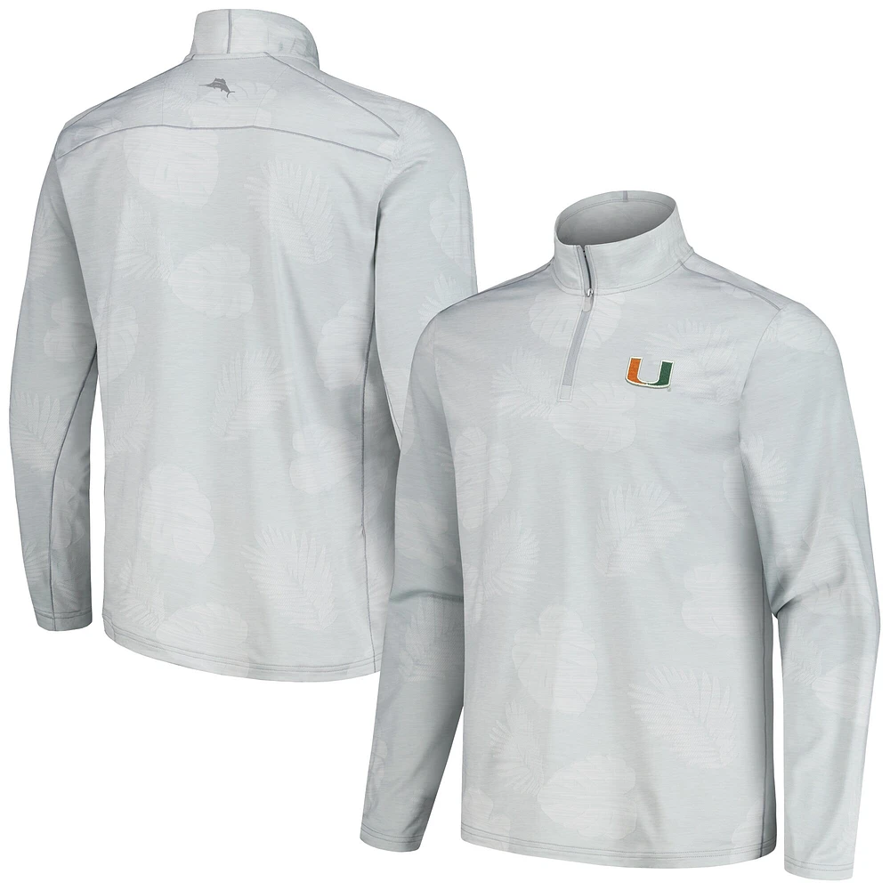 Veste à demi-zip Tommy Bahama pour hommes, gris Miami Hurricanes Delray Frond IslandZone