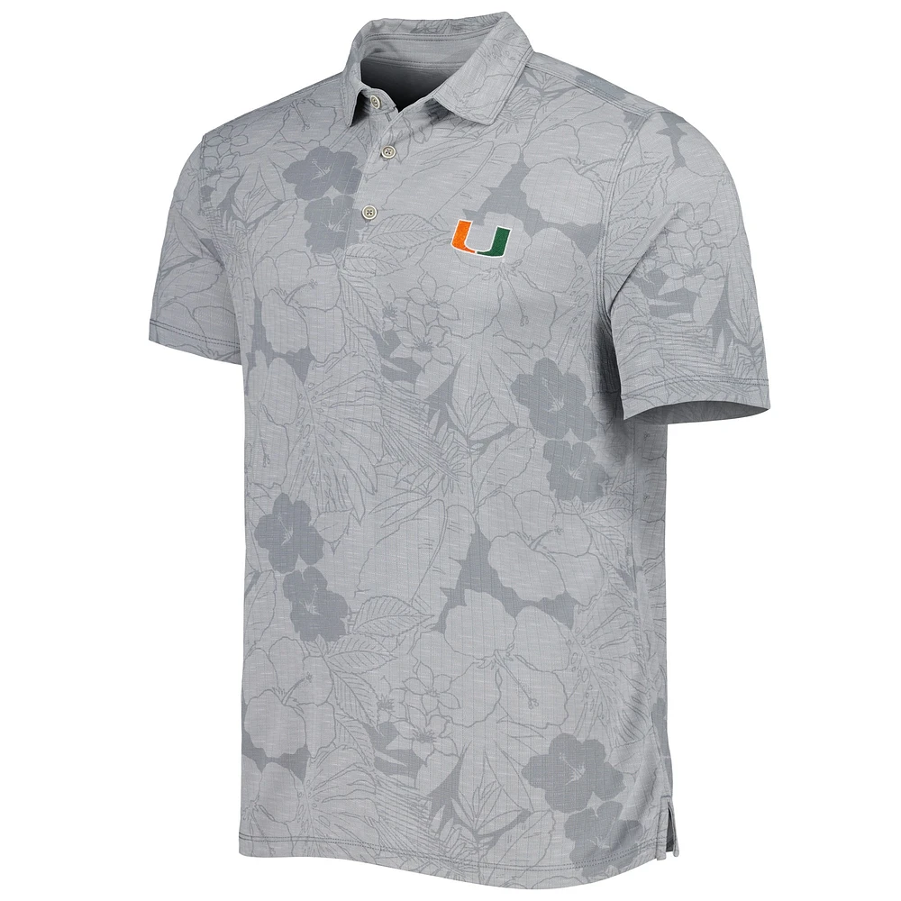 Men's Tommy Bahama Gray Miami Hurricanes Miramar Blooms Polo