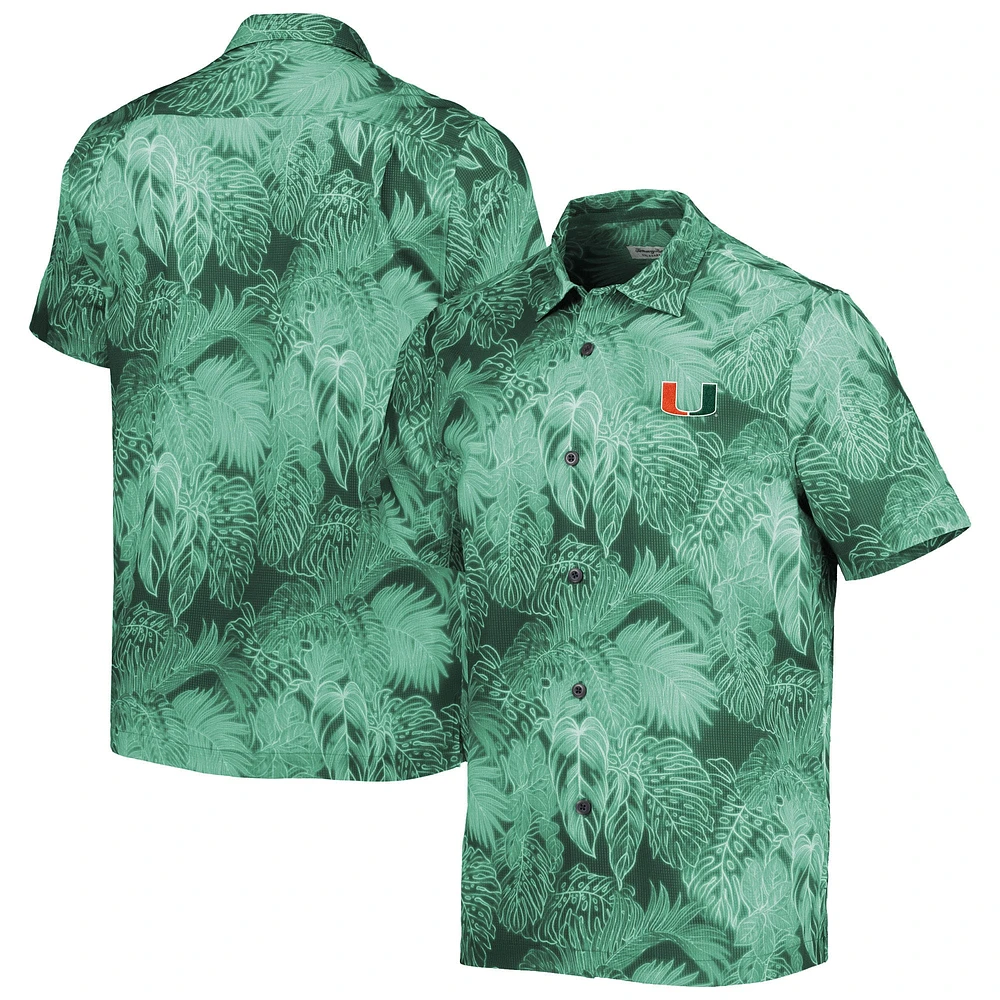 Men's Tommy Bahama Green Miami Hurricanes Big & Tall Coast Luminescent Fronds IslandZone Button-Up Camp Shirt