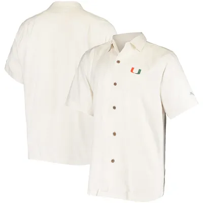 Miami Hurricanes Tommy Bahama Al Fresco Tropics Jacquard Button-Up Shirt - White