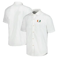 Men's Tommy Bahama White Miami Hurricanes Coconut Point Palm Vista IslandZone Camp Button-Up Shirt