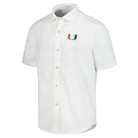 Men's Tommy Bahama White Miami Hurricanes Coconut Point Palm Vista IslandZone Camp Button-Up Shirt