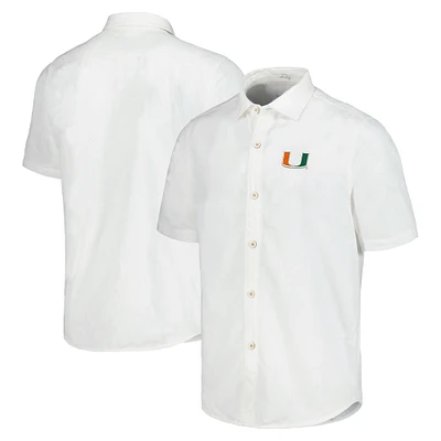 Chemise boutonnée Tommy Bahama pour hommes, Miami Hurricanes, Coconut Point, Palm Vista, IslandZone Camp, blanche