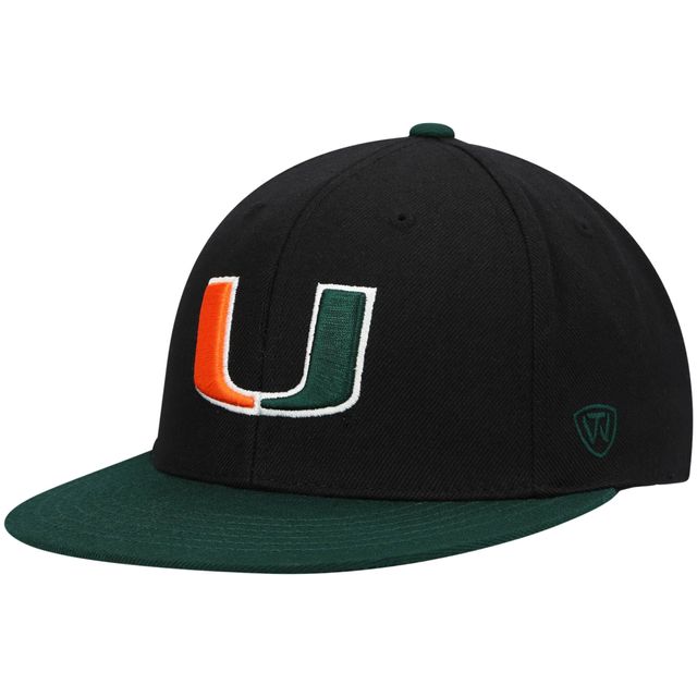 Chapeau ajusté bicolore noir/vert pour hommes Miami Hurricanes Team Color Top of the World