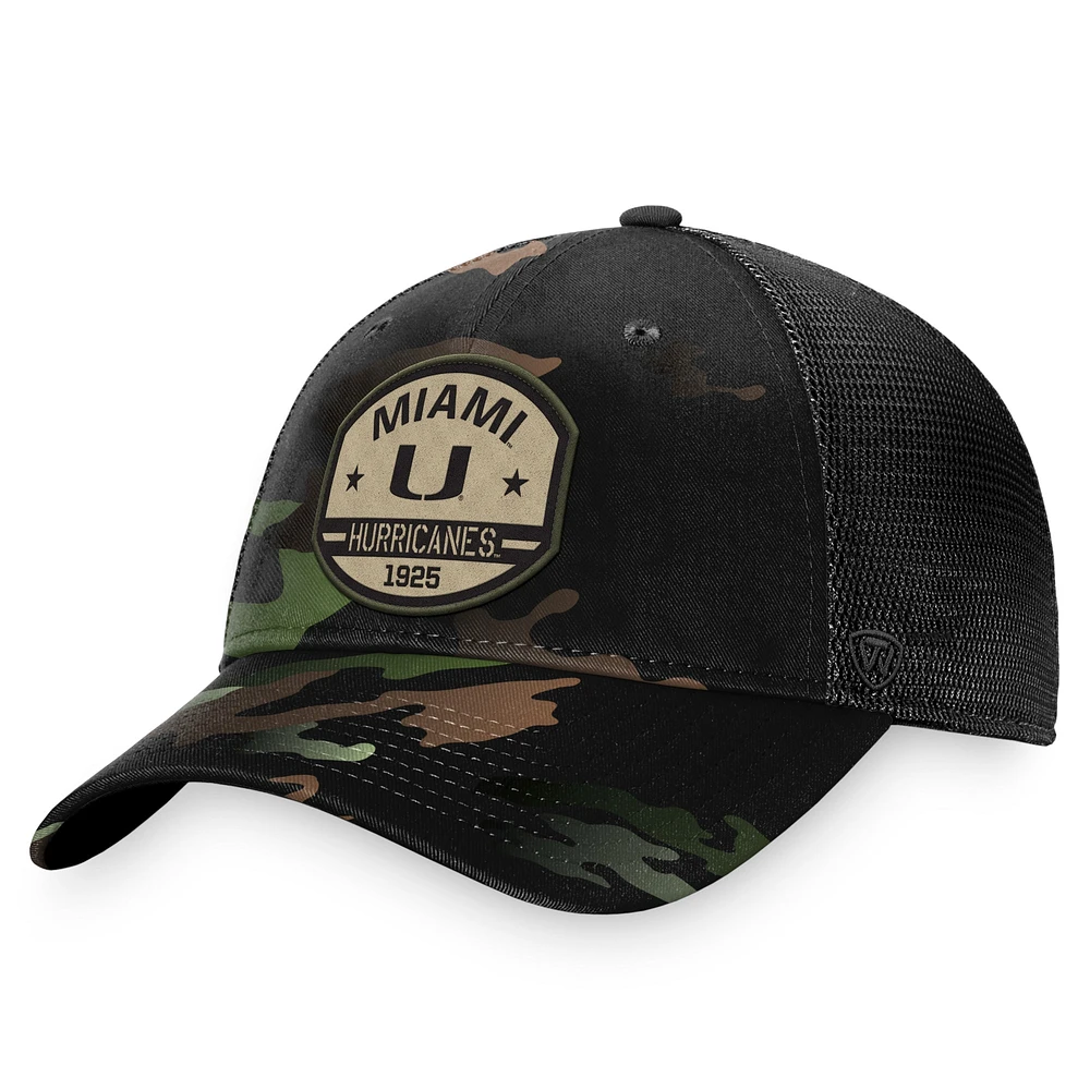 Men's Top of the World Black Miami Hurricanes OHT Delegate Trucker Adjustable Hat