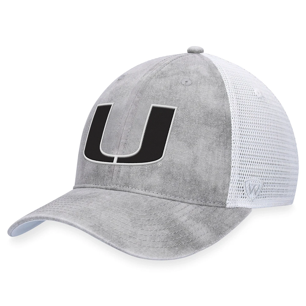 Men's Top of the World Gray/White Miami Hurricanes Slate Trucker Adjustable Hat