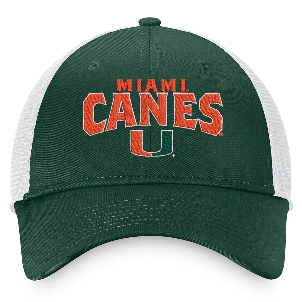 Men's Top of the World Green/White Miami Hurricanes Breakout Trucker Snapback Hat