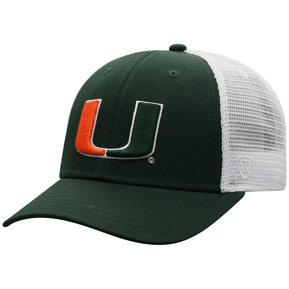 Men's Top of the World Green/White Miami Hurricanes Trucker Snapback Hat