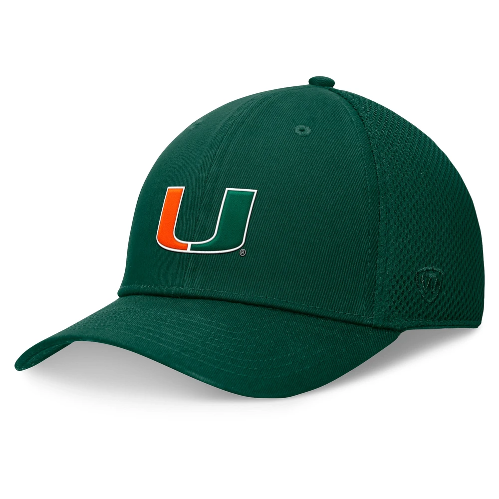 Casquette flexible Spacer Top of the World verte pour hommes des Hurricanes de Miami