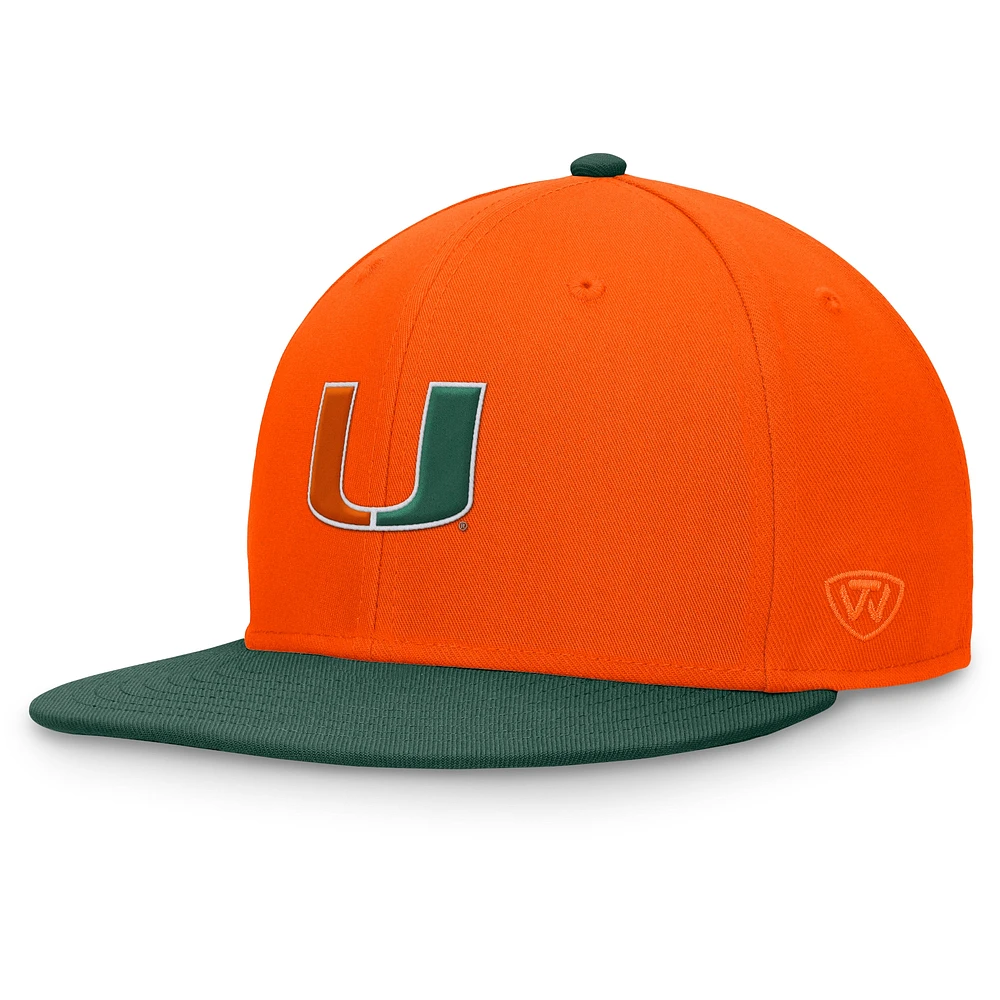 Men's Top of the World Orange/Green Miami Hurricanes Rally Two-Tone Fitted Hat