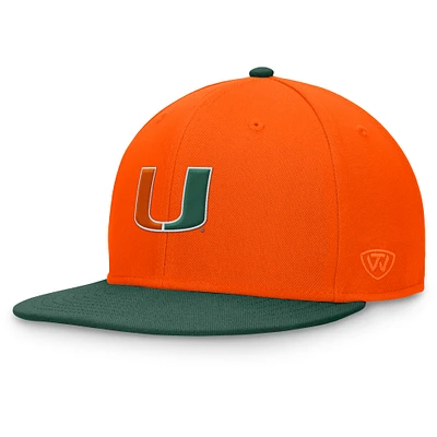 Casquette ajustée bicolore Top of the World orange/vert pour hommes des Miami Hurricanes Rally