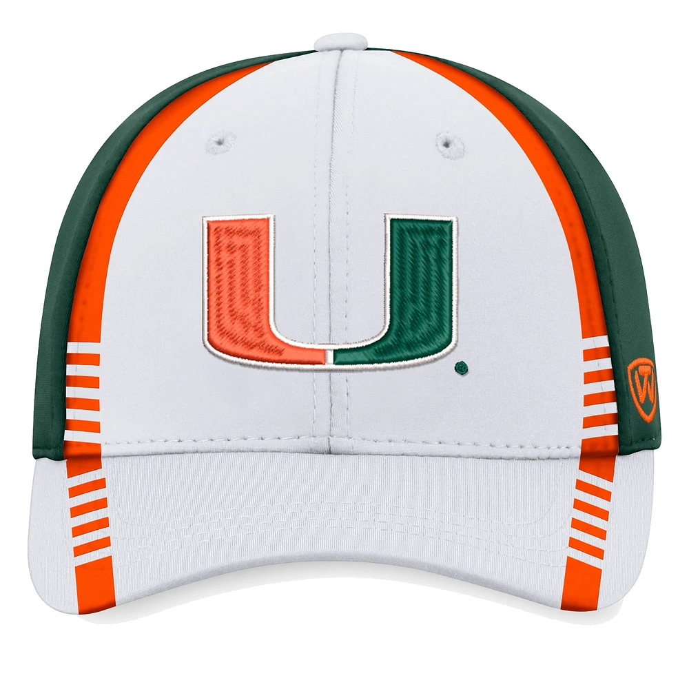 Men's Top of the World White/Green Miami Hurricanes Iconic Flex Hat