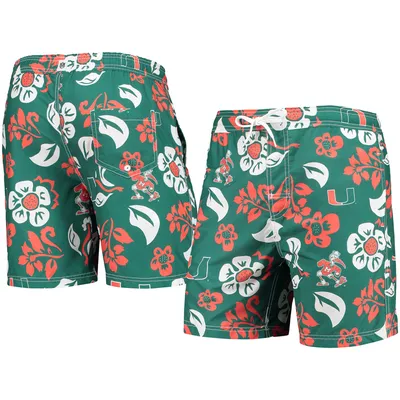 Miami Hurricanes Wes & Willy Floral Volley Logo Swim Trunks - Green