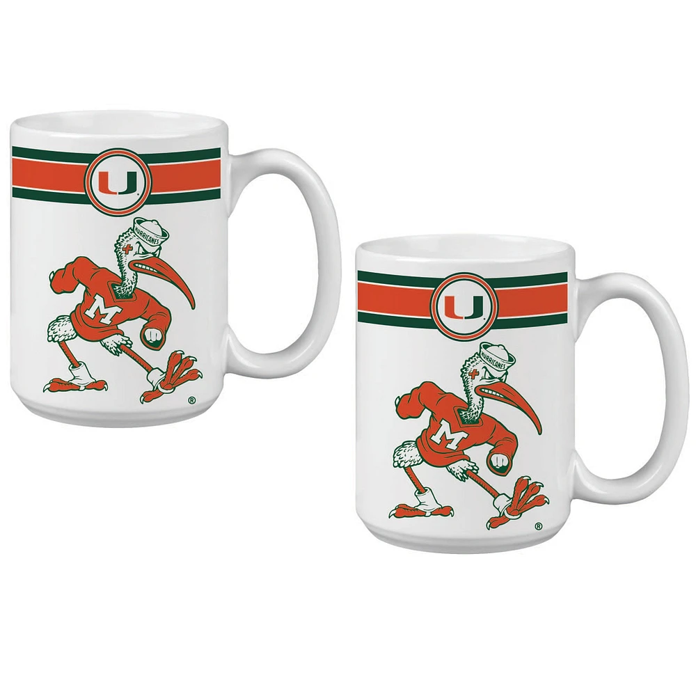 Lot de deux tasses à café classiques Miami Hurricanes de 15 oz