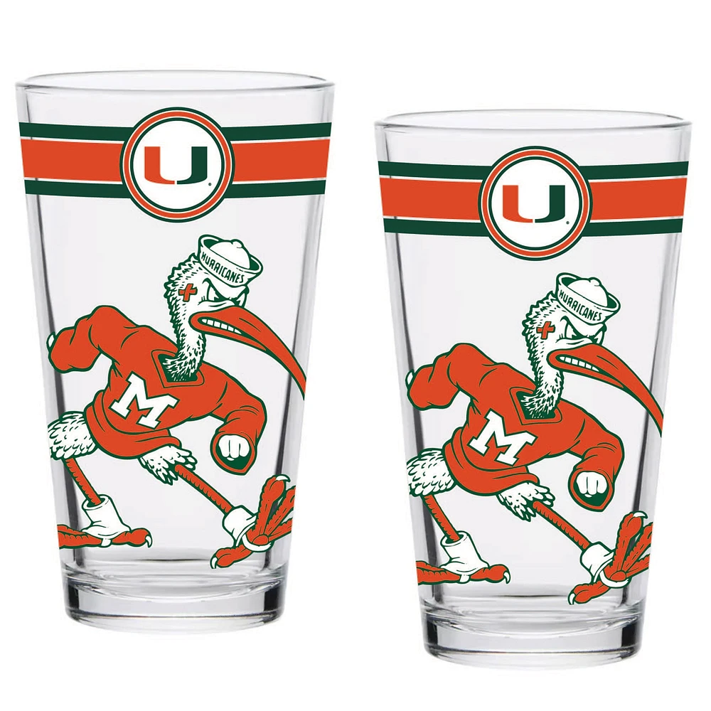 Lot de deux verres à bière classiques Miami Hurricanes de 16 oz