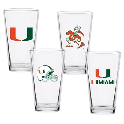 Ensemble de quatre verres à bière de collection Miami Hurricanes de 16 oz