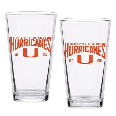 Ensemble de deux verres à bière Established Hurricanes de Miami de 16 oz