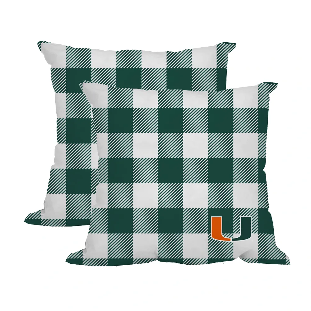 Miami Hurricanes 2-Pack Buffalo Check Plaid Outdoor Pillow Set