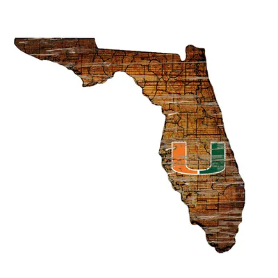 Miami Hurricanes 23.5" x 23.5" Distressed State with Logo Sign