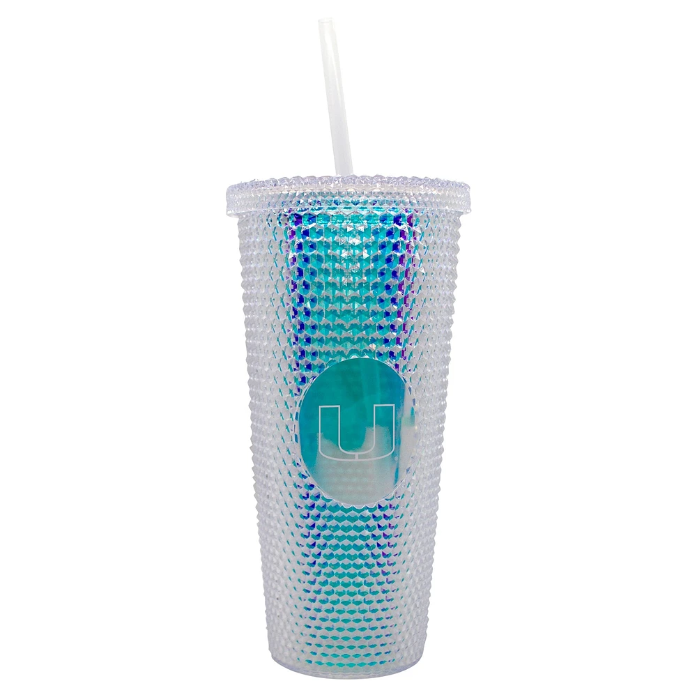 Ouragans de Miami 24oz. Gobelet de voyage clouté irisé avec paille