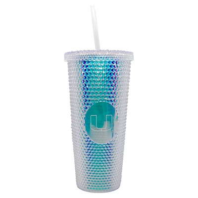 Ouragans de Miami 24oz. Gobelet de voyage clouté irisé avec paille