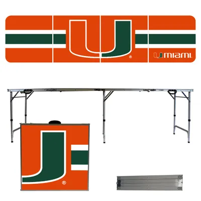 Miami Hurricanes Striped Design 8' Portable Folding Tailgate Table