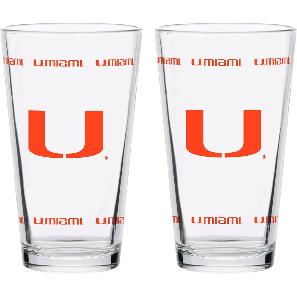 Miami Hurricanes Two-Pack Knockout 16oz. Pint Glass Set