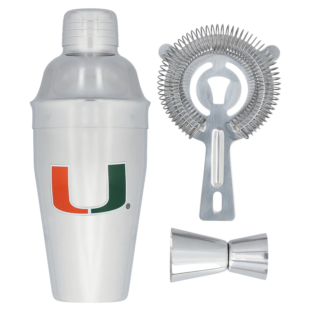 The Memory Company Miami Hurricanes Stainless Steel Shaker, Strainer & Jigger Set