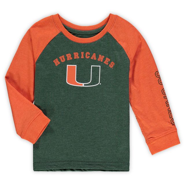 T-shirt raglan à manches longues Miami Hurricanes vert chiné Colosseum pour tout-petit