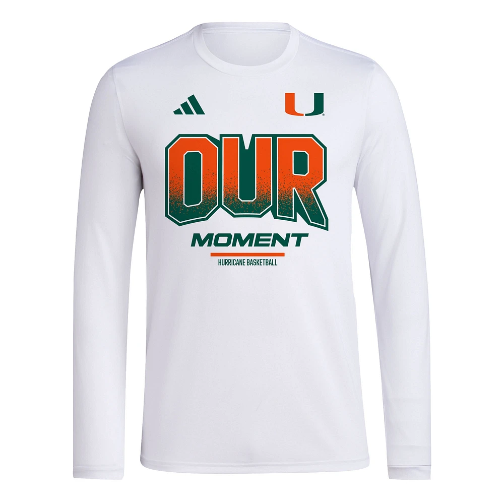 Unisex adidas Miami Hurricanes 2024 On-Court Bench Our Moment Long Sleeve T-Shirt