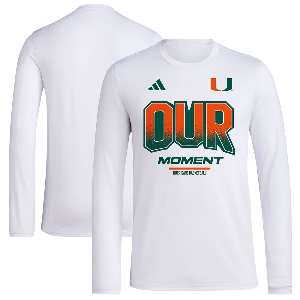 Unisex adidas Miami Hurricanes 2024 On-Court Bench Our Moment Long Sleeve T-Shirt