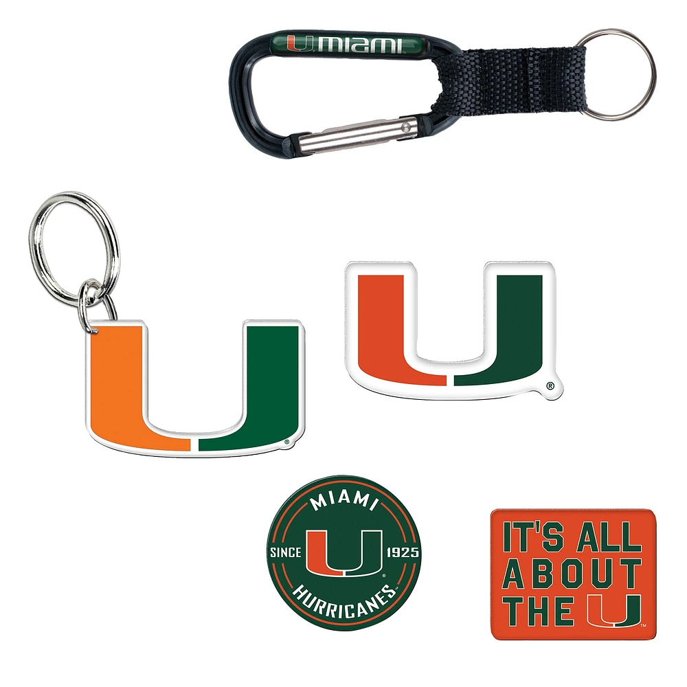 WinCraft Miami Hurricanes 5-Pack Key Ring and Fridge Magnet Set