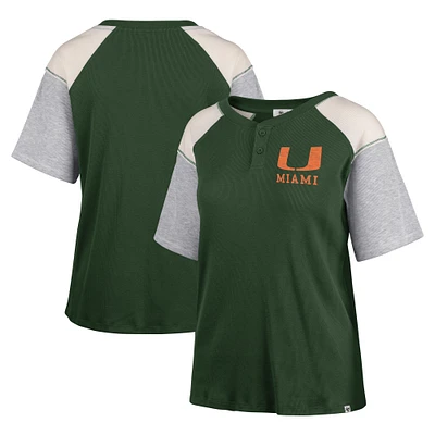 T-shirt '47 vert Miami Hurricanes Underline Harvey Colorblock Raglan Henley pour femmes