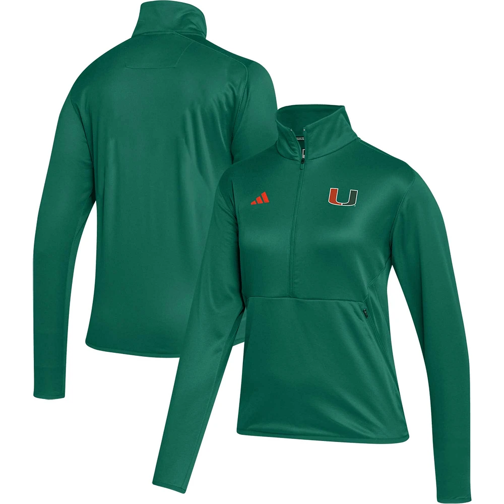 Haut mi-zip raglan adidas Miami Hurricanes 2023 Sideline AEROREADY vert pour femme