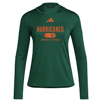 T-shirt à capuche manches longues adidas vert Miami Hurricanes pour femme