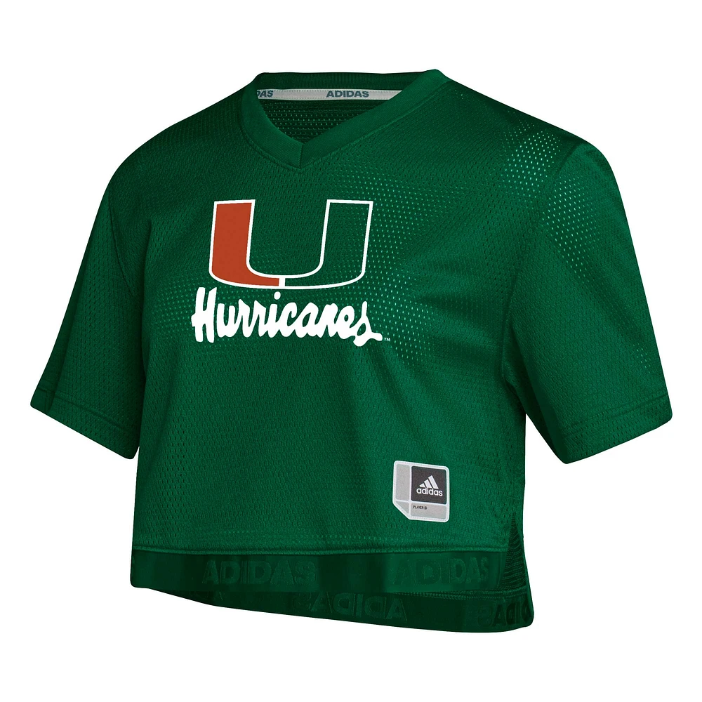 Maillot court adidas Miami Hurricanes Primegreen à col en V pour femme, vert