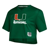 Maillot court adidas Miami Hurricanes Primegreen à col en V pour femme, vert