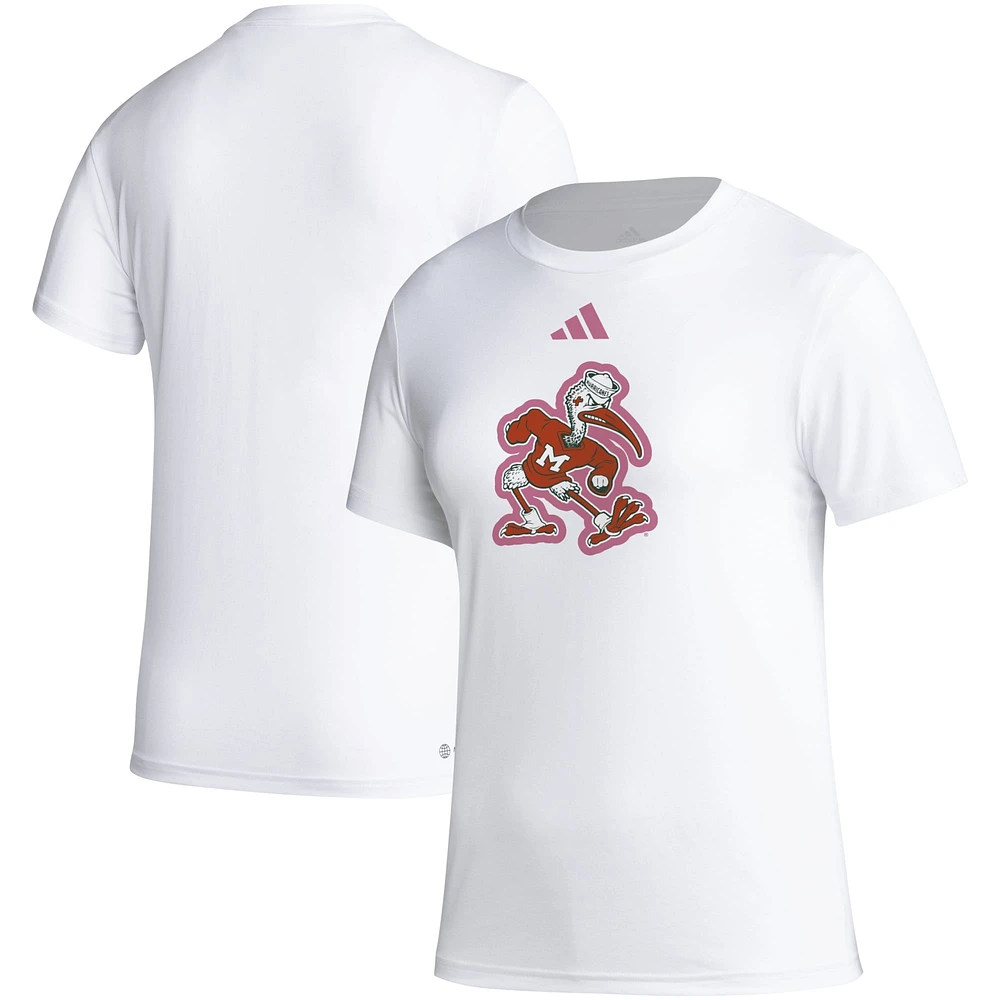 T-shirt d'avant-match de sensibilisation au cancer du sein adidas Miami Hurricanes AEROREADY blanc pour femme