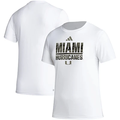 T-shirt d'avant-match adidas Miami Hurricanes AEROREADY Military Appreciation pour femmes, blanc