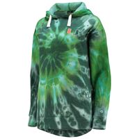 Women's Colosseum Green Miami Hurricanes Slow Ride Spiral Tie-Dye Oversized Pullover Hoodie