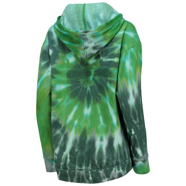 Sweat à capuche surdimensionné vert Colosseum pour femmes Miami Hurricanes Slow Ride Spiral Tie-Dye