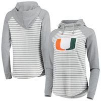 Women's Colosseum Heathered Gray/White Miami Hurricanes Gloria Raglan Long Sleeve Hoodie T-Shirt