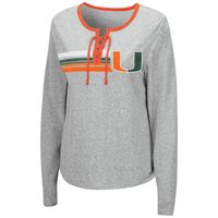 Women's Colosseum Heathered Gray Miami Hurricanes Sundial Tri-Blend Long Sleeve Lace-Up T-Shirt