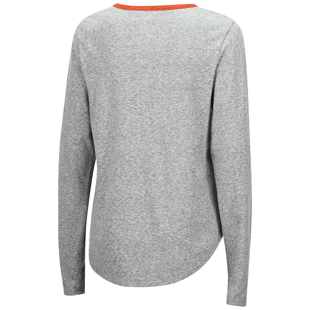 Women's Colosseum Heathered Gray Miami Hurricanes Sundial Tri-Blend Long Sleeve Lace-Up T-Shirt