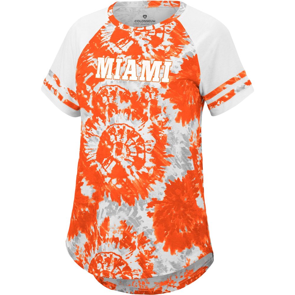 Women's Colosseum Orange/White Miami Hurricanes Annie Oversized Tie-Dye Raglan T-Shirt