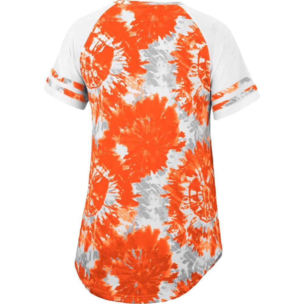 Women's Colosseum Orange/White Miami Hurricanes Annie Oversized Tie-Dye Raglan T-Shirt